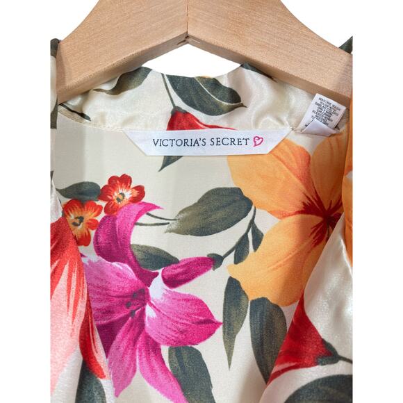 Victoria's Secret Night Shirt Satiny Button Down in Tropical Florals Size L - Picture 7 of 8